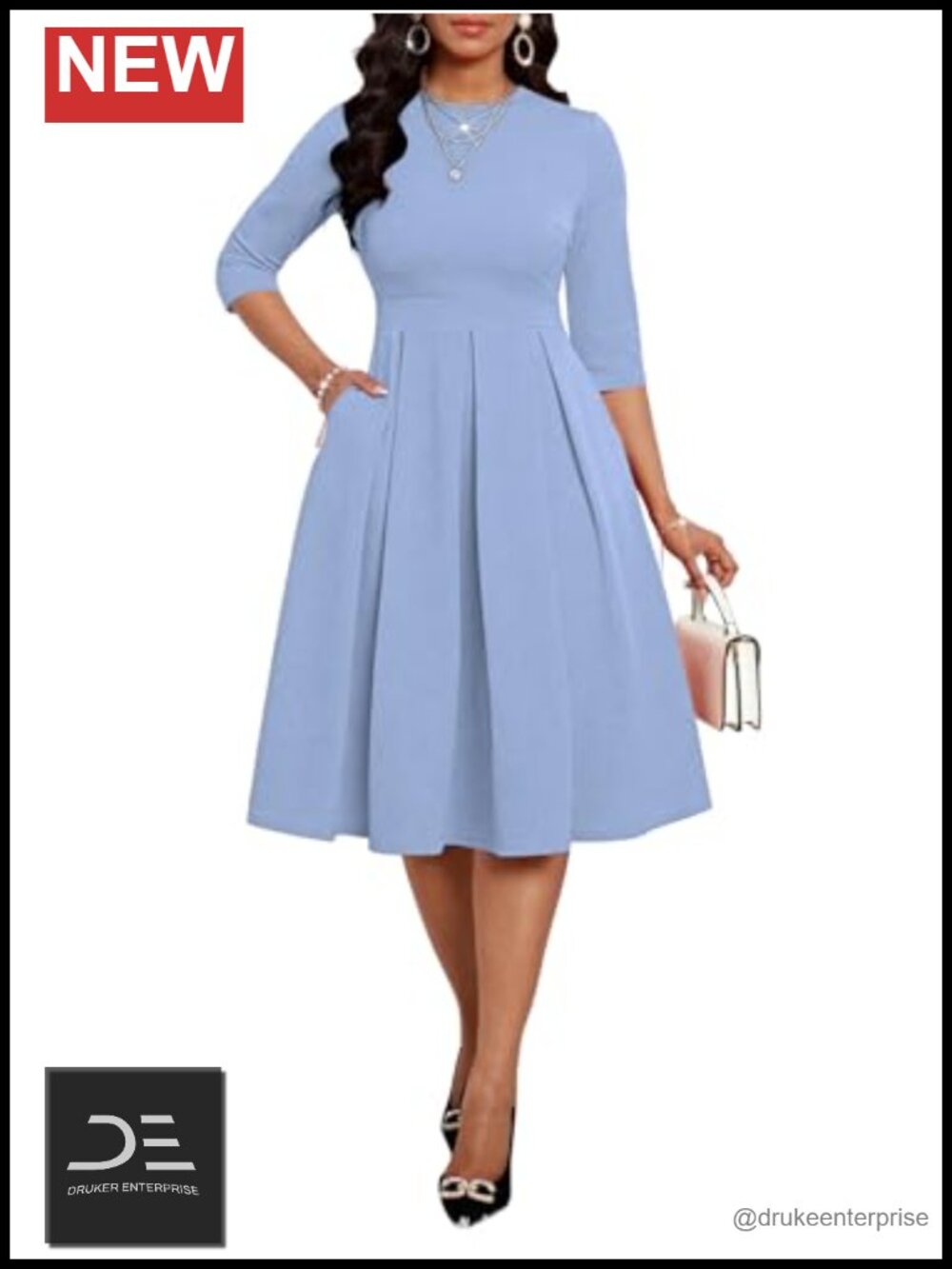 Women's Midi Dress A-Line Pleated High Waist Semi-Formal